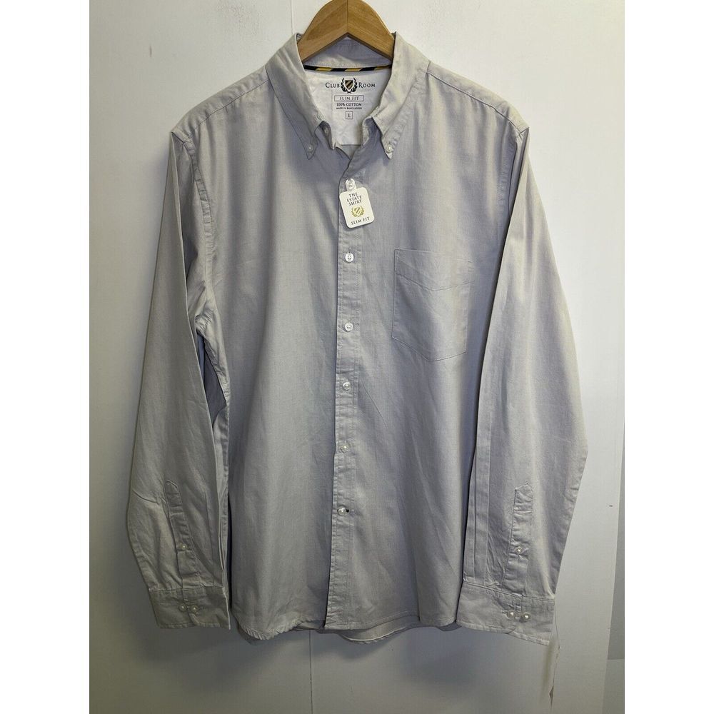 NEW Club Room The Estate Button Down Shirt Mens L Grey 100% Cotton Long Sleeve